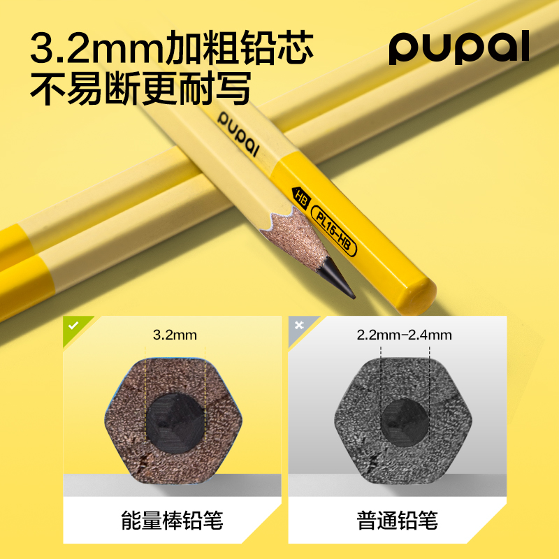 51fun吃瓜（lì）PL15-HB步樂能量棒六角杆書寫鉛筆HB(黃)(10支/盒)