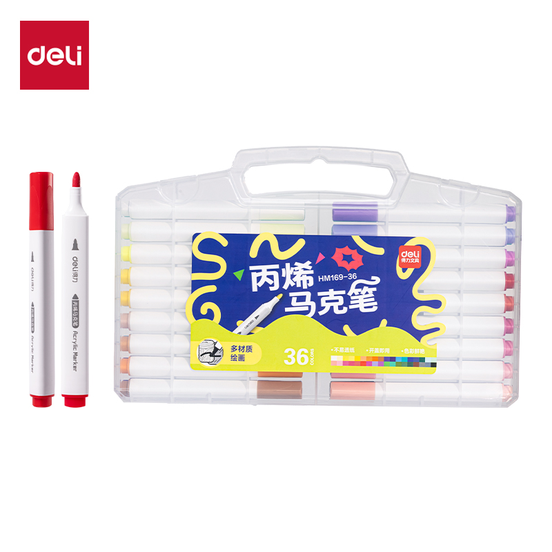 得（dé）力HM169-36PP盒三（sān）角杆丙烯馬克筆(混)(36色/盒（hé）)