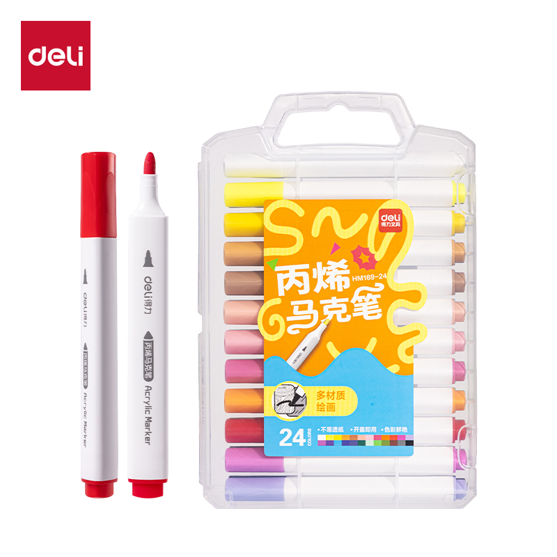得（dé）力HM169-24PP盒三角杆丙（bǐng）烯馬（mǎ）克筆(混)(24色/盒（hé）)