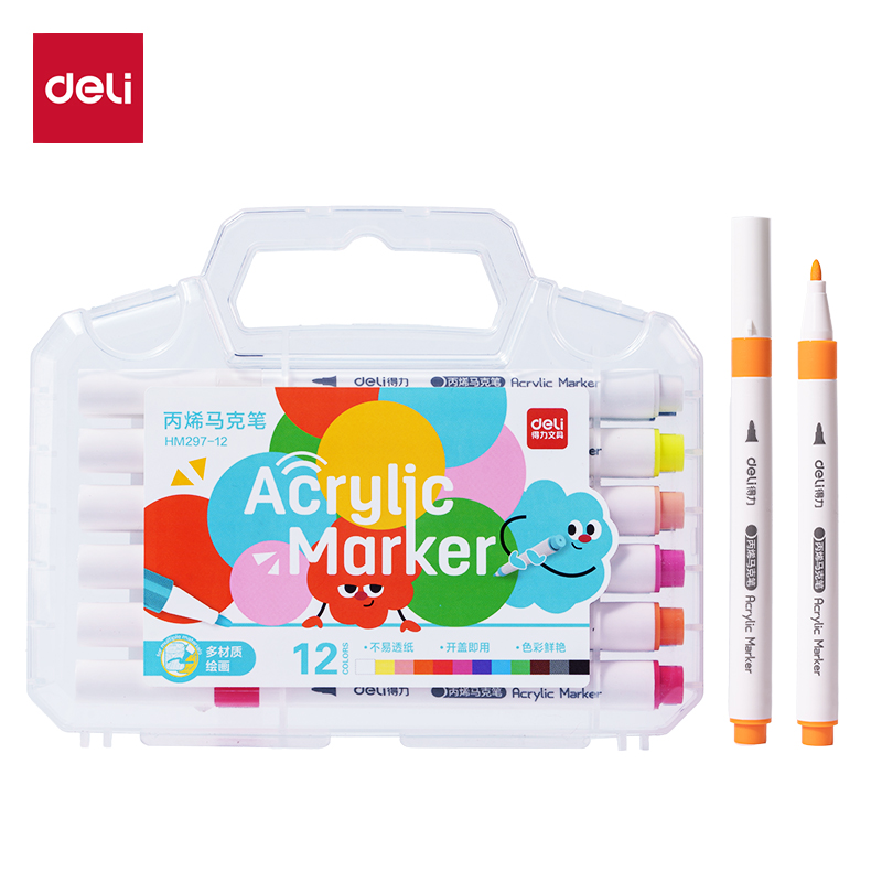 得（dé）力HM297-12PP盒圓杆丙烯馬克筆(混)(12色/盒)