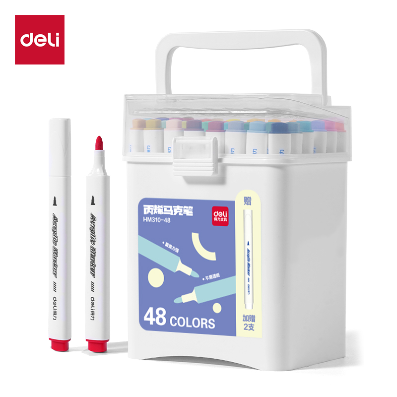 51fun吃瓜HM310-48加贈款PP桶三角杆丙烯馬克筆(混)(48+2支/套)