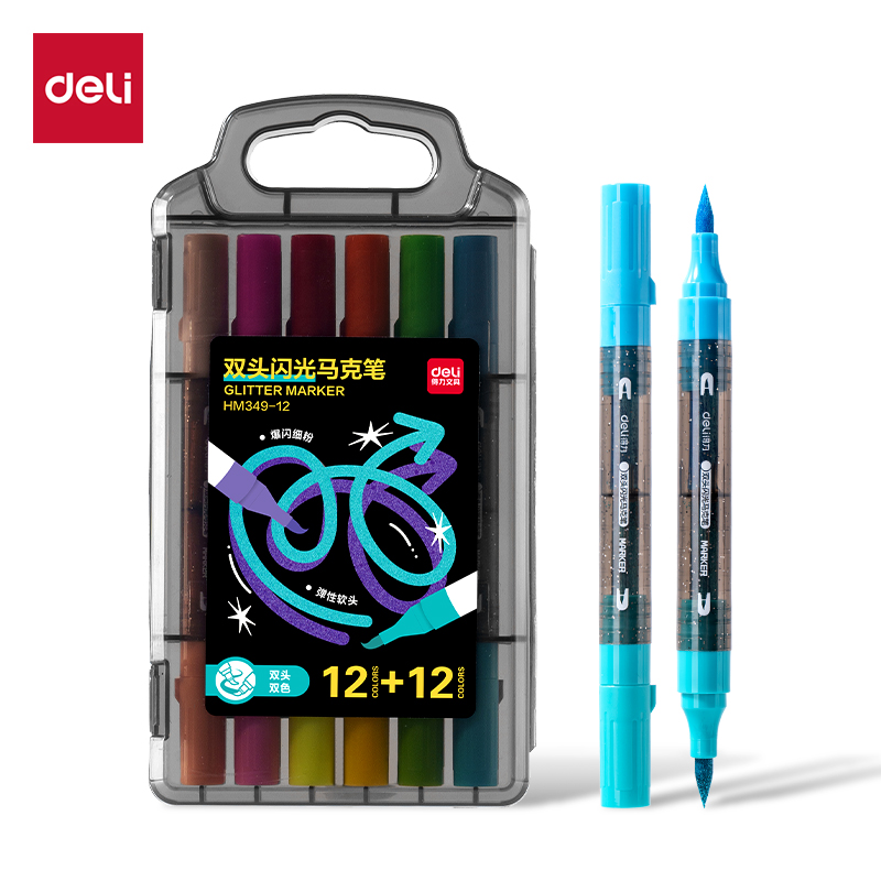 51fun吃瓜HM349-12PP盒雙頭雙（shuāng）色（sè）軟繪閃光馬克筆(混)(24色/盒)