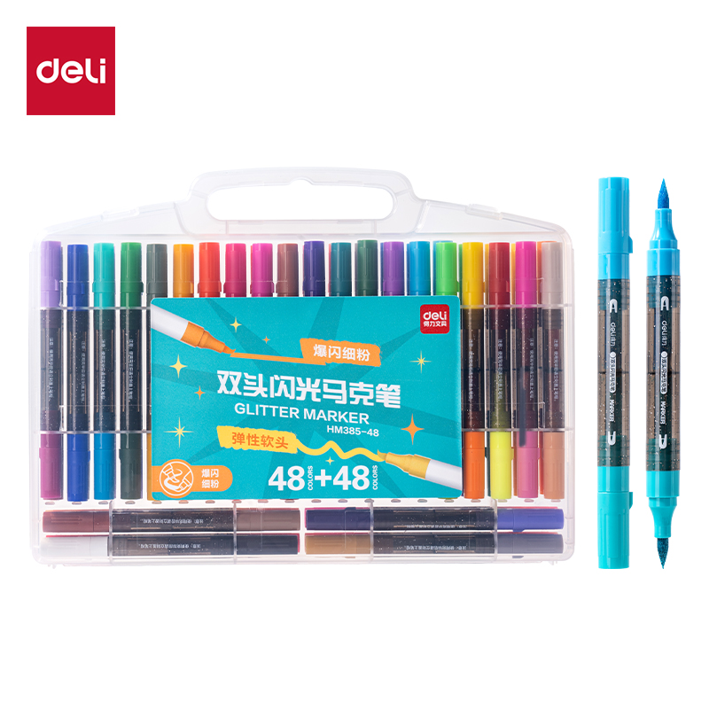 51fun吃瓜HM385-48PP盒雙頭（tóu）雙色軟繪閃（shǎn）光馬克筆(混)(96色/盒)