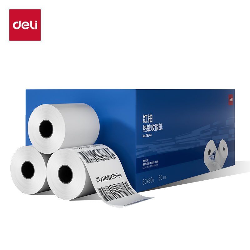 得（dé）力ZS944紅（hóng）柏熱敏（mǐn）收（shōu）銀紙80*80型（xíng）(混)(30卷/箱（xiāng）)