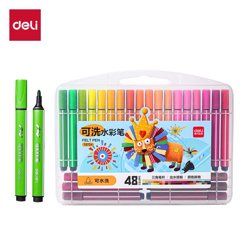 得（dé）力70724A_PP盒裝（zhuāng）粗三角杆可洗水彩筆(混)(48色/盒)