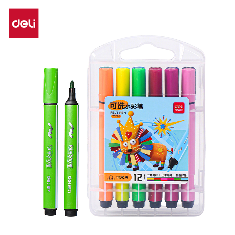 51fun吃瓜70720A_PP盒裝粗三（sān）角杆可洗水彩筆(混)(12色/盒)