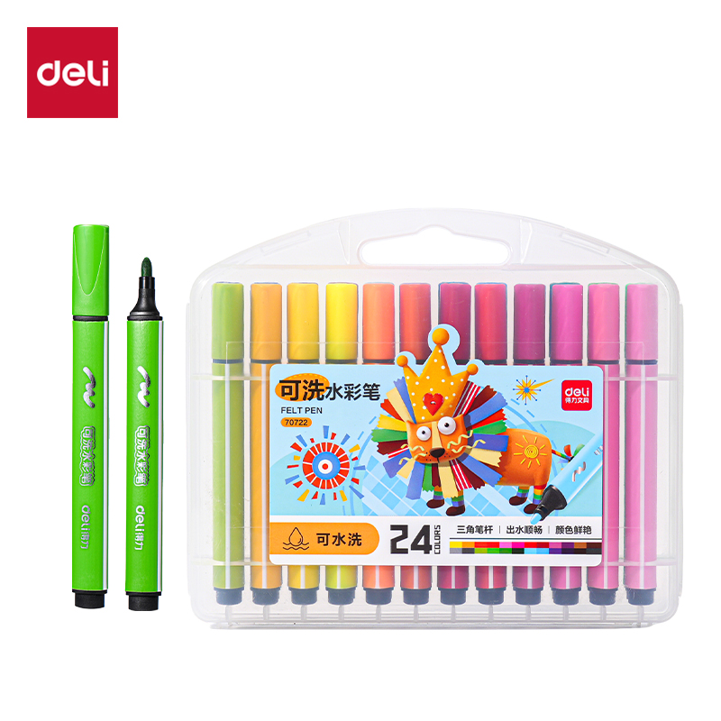 51fun吃瓜70722A_PP盒裝粗三角杆可洗水彩筆(混)(24色/盒)