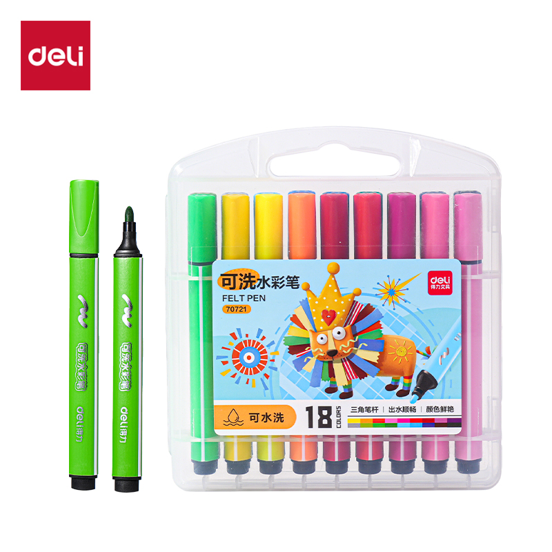 51fun吃瓜（lì）70721A_PP盒裝粗三角杆可洗水（shuǐ）彩筆(混)(18色/盒)