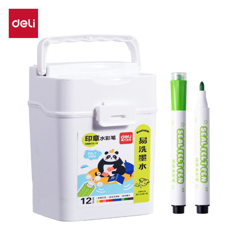 得（dé）力HM672-12_PP筒裝圓（yuán）杆（gǎn）印（yìn）章水彩筆水彩筆(混)(12色/筒)