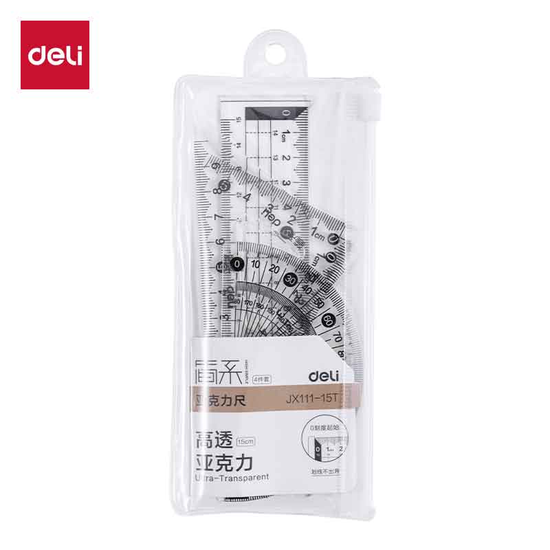 得（dé）力JX111-15T簡係亞克力0刻度套（tào）尺15cm(透明（míng）)(套)