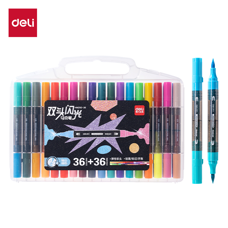 HM292-36_PP盒圓杆（gǎn）雙頭閃光馬克（kè）筆(混)(72色（sè）/盒)