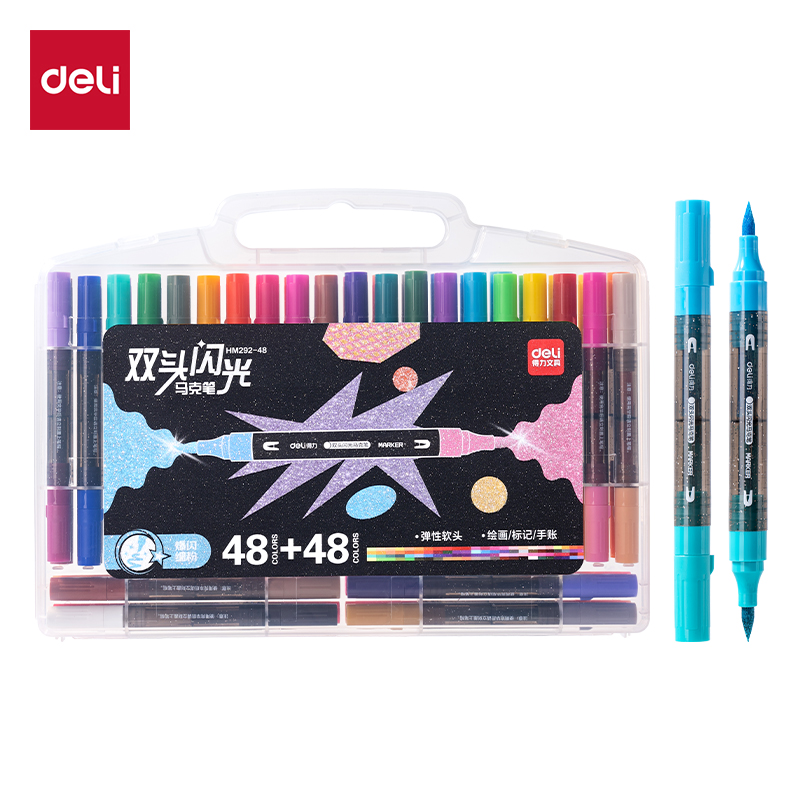 HM292-48_PP盒圓杆雙頭閃（shǎn）光（guāng）馬克筆(混)(96色/盒)