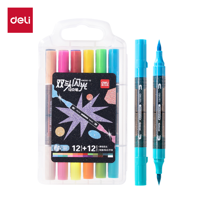 HM292-12_PP盒（hé）圓杆雙頭閃光馬克（kè）筆(混)(24色/盒)