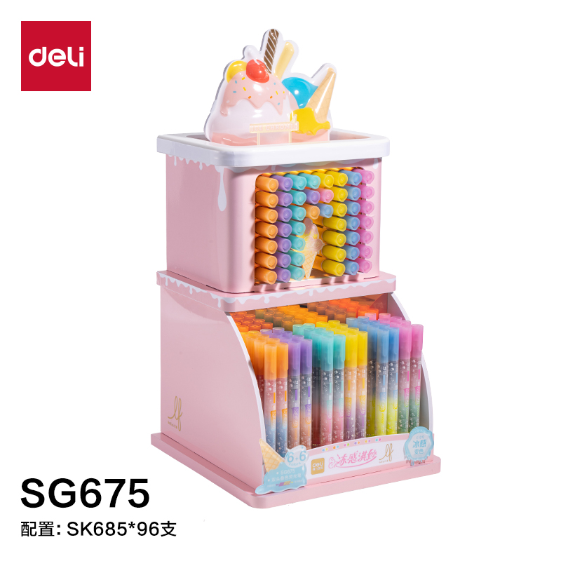 51fun吃瓜（lì）SG675樂素（sù）凍感淇妙雙（shuāng）頭疊色熒光筆展架(96支/架)