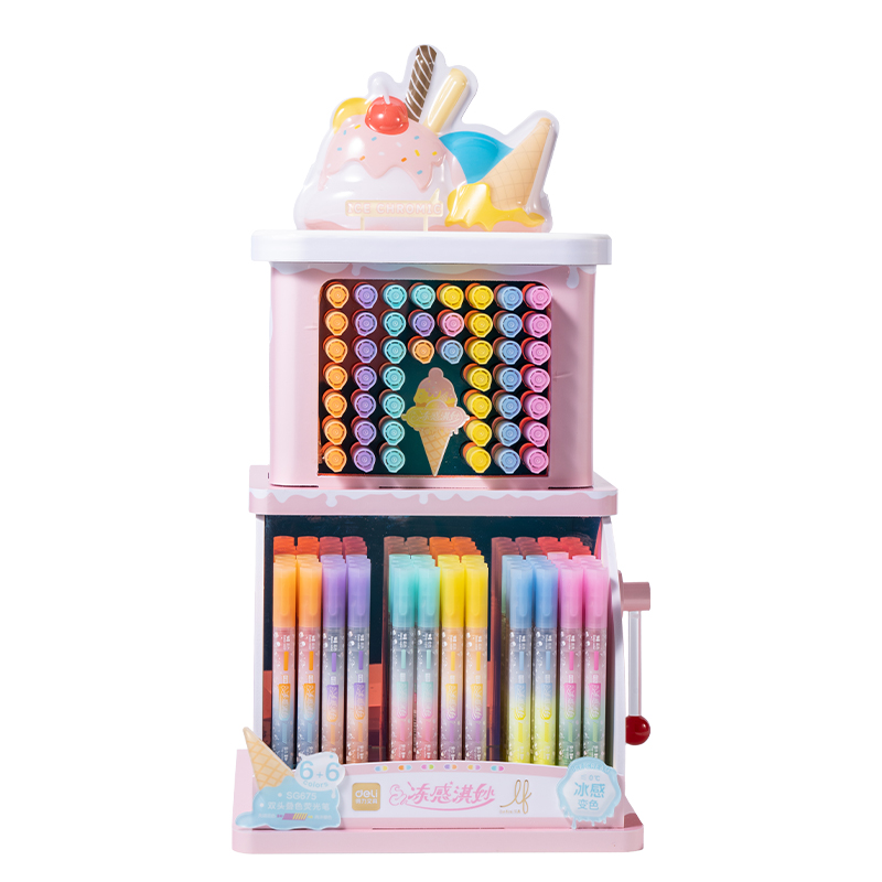 51fun吃瓜（lì）SG675樂素凍（dòng）感淇妙雙頭疊色（sè）熒光筆展架(96支/架)