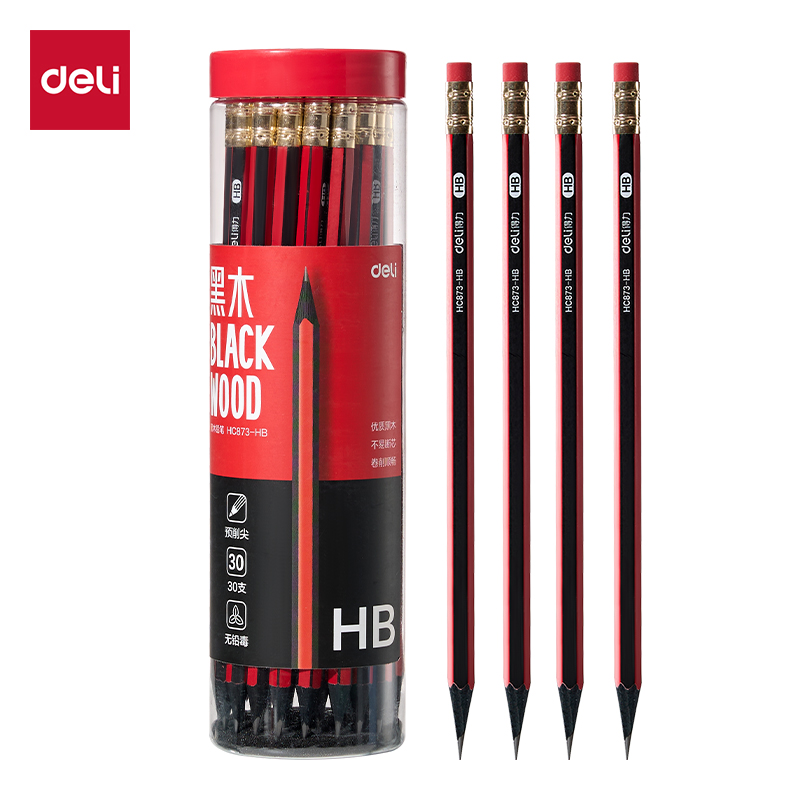 51fun吃瓜HC873-HB六角紅黑黑木書寫鉛筆HB(混)(30支/筒)