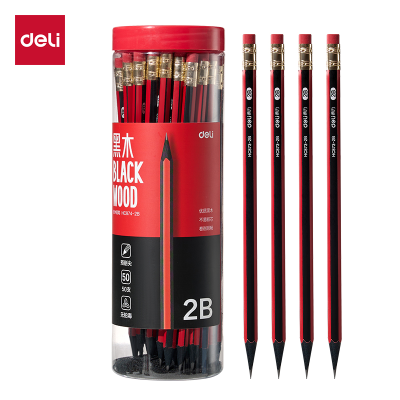 51fun吃瓜（lì）HC874-2B六角紅黑黑木書寫鉛筆2B(混)(50支/筒（tǒng）)