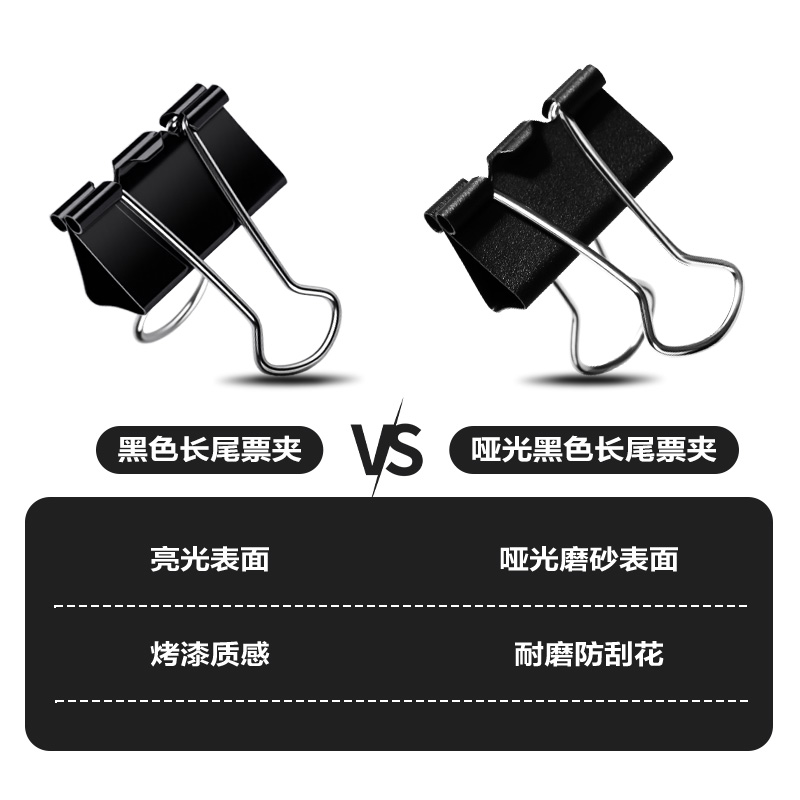 51fun吃瓜TP402啞光（guāng）黑色長尾票夾2#夾寬41MM筒裝(黑)(24個/筒)