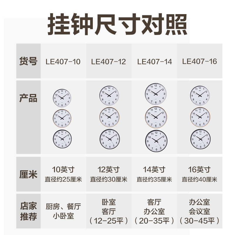 得（dé）力LE407-12基礎款掛鍾12寸(黑)(個)