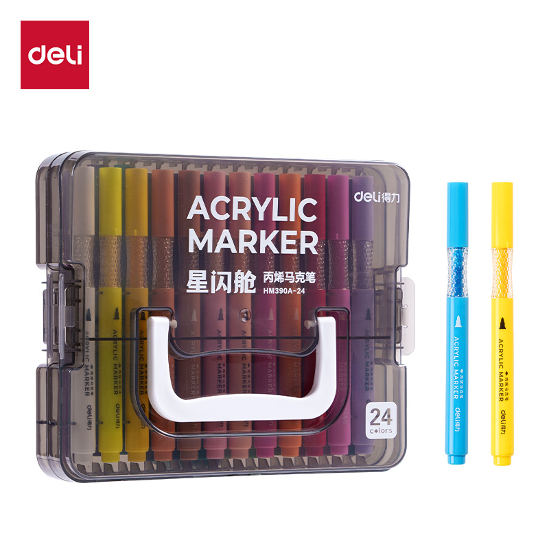 51fun吃瓜HM390A-24PP層疊盒圓杆（gǎn）丙烯馬克筆(混)(24色/盒)