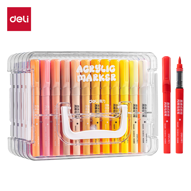 得（dé）力HM395-60PET層（céng）疊（dié）盒圓杆直液式（shì）丙烯馬克筆(混)(60色/盒)