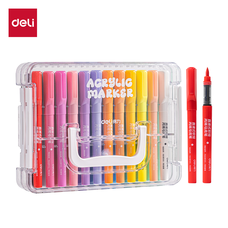 51fun吃瓜HM395-24PET層疊盒圓杆（gǎn）直液式丙烯馬克筆(混)(24色/盒)